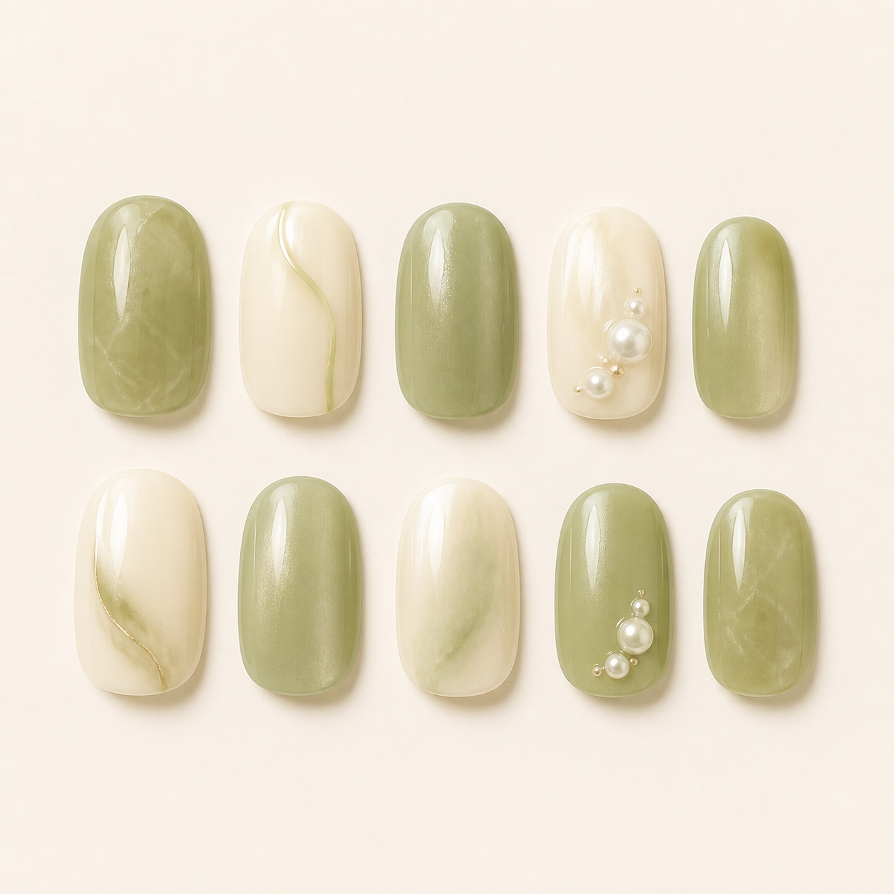 Matcha Pearl ten-finger nail design board